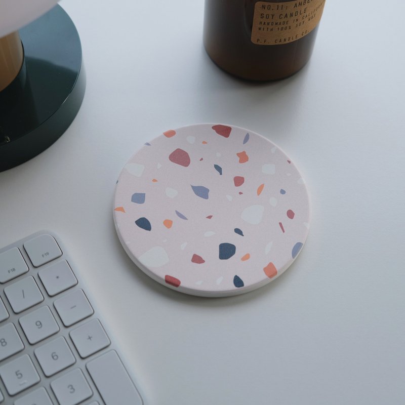 Terrazzo-Ceramic Water Coaster - ที่รองแก้ว - ดินเผา ขาว