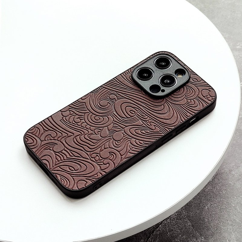 行雲流水| 深棕iphone15promax手機殼真皮14plus保護套13mini蘋果 - 手機殼/手機套 - 真皮 咖啡色
