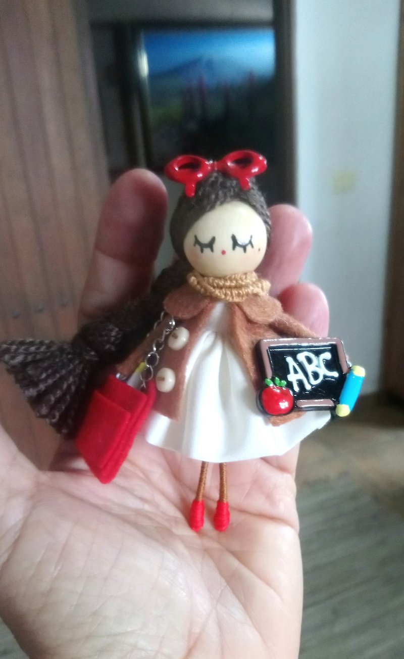 Brooch doll Teacher - Brooches - Wood Red