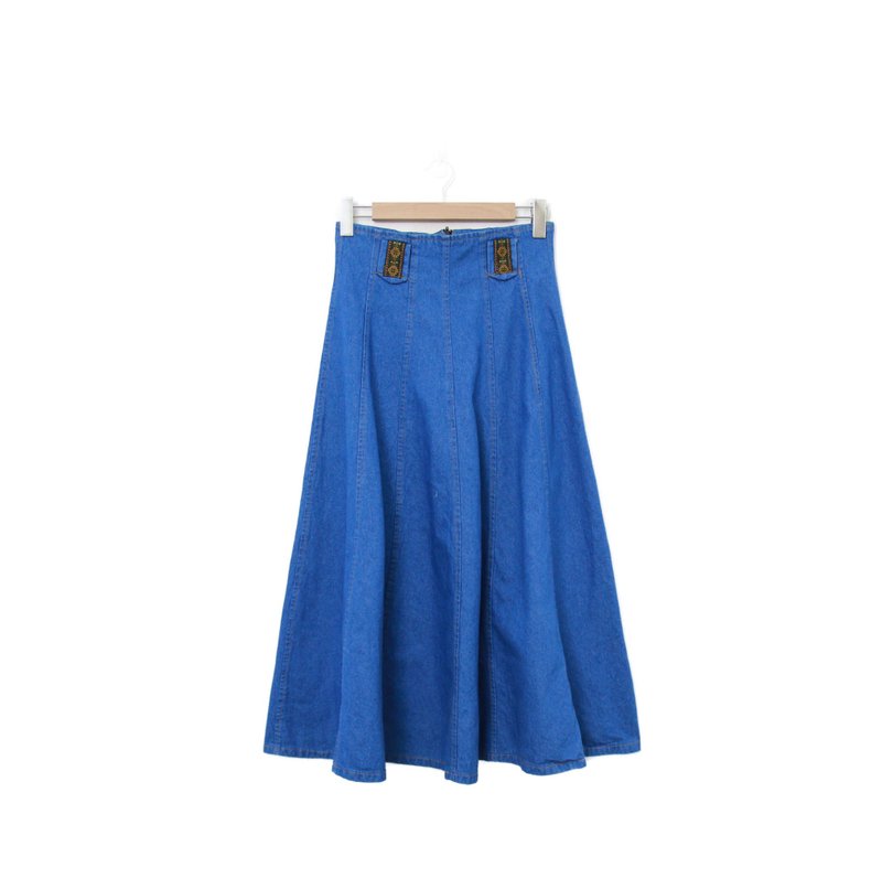 Back to Green- 復古丹寧長裙 民族風 淺藍 /ds-23 vintage skirt - 裙子/長裙 - 棉．麻 