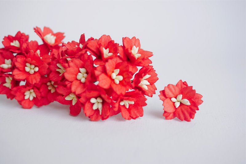 Paper flower, 50 pcs. small cherry blossom supplies, 2 cm. red color. - Wood, Bamboo & Paper - Paper Red