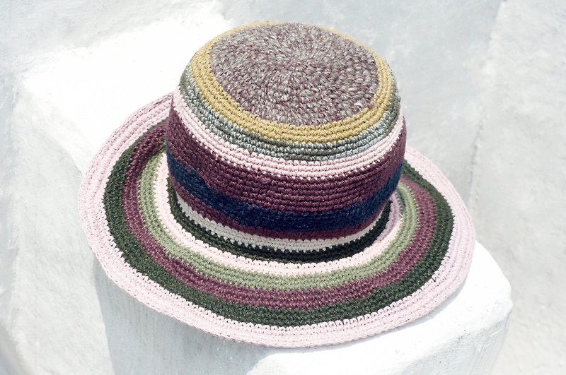 タナバタギフトリミットコットンリネンキャップ/ニットキャップ/帽子/バイザー/帽子-ラベンダーコテージグレープラムカラフルなストライプの手織り帽子 - 帽子 - コットン・麻 多色