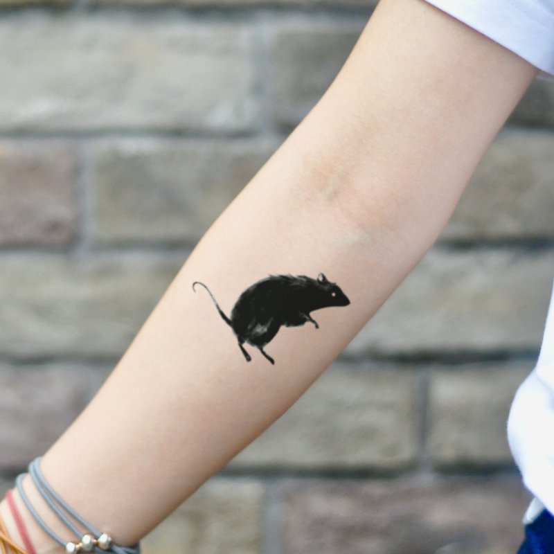 Black Rat Temporary Tattoo Sticker (Set Of 2) - OhMyTat - สติ๊กเกอร์แทททู - กระดาษ สีดำ