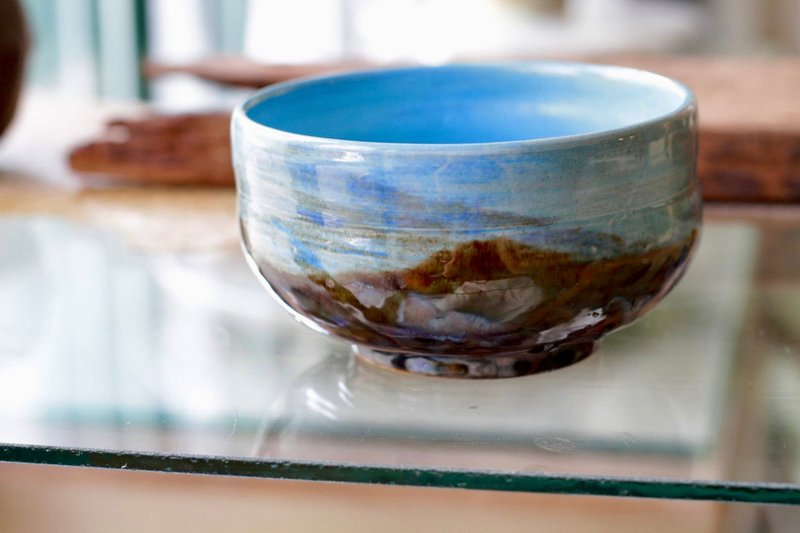 俯瞰家鄉油畫風手拉坏陶碗/茶碗/抹茶碗 - 茶壺/茶杯/茶具 - 陶 多色