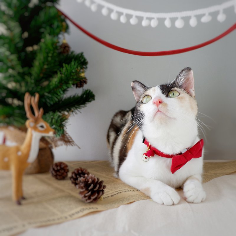 Merry Xmas breakaway Cat Collar - 貓狗頸圈/牽繩 - 棉．麻 紅色