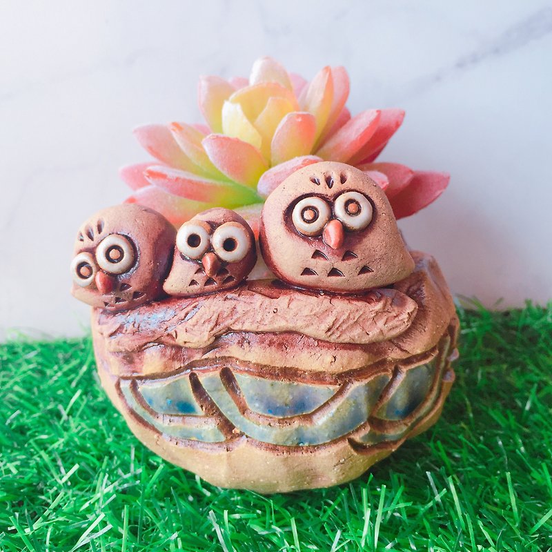 吉野イーグル│[3つのワシの家族]キュートなアーティストを癒しP-21手作り陶器フクロウの花多肉植物 - 観葉植物 - 陶器 