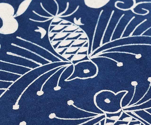 貴州傳統草木染藍染手工布苗族民族風蠟染小布塊方巾二鳥花邊- 設計館倚 