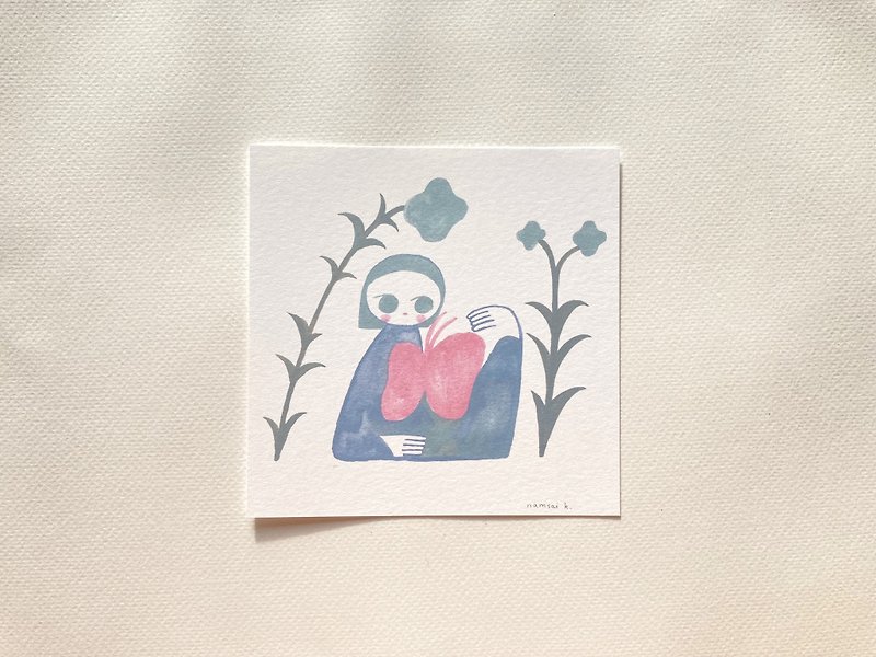 (girl + flower) โปสการ์ด pink butterfly heart - การ์ด/โปสการ์ด - กระดาษ 
