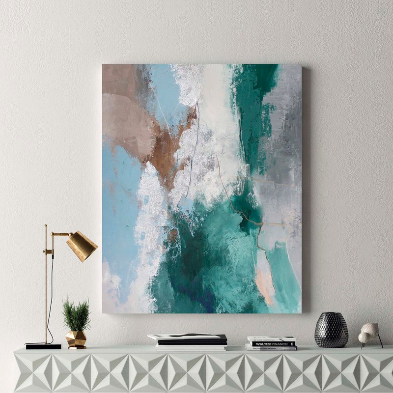 Painting Green Abstract | Green Blue Abstract Painting | Green Coast 2 - 壁貼/牆壁裝飾 - 棉．麻 綠色