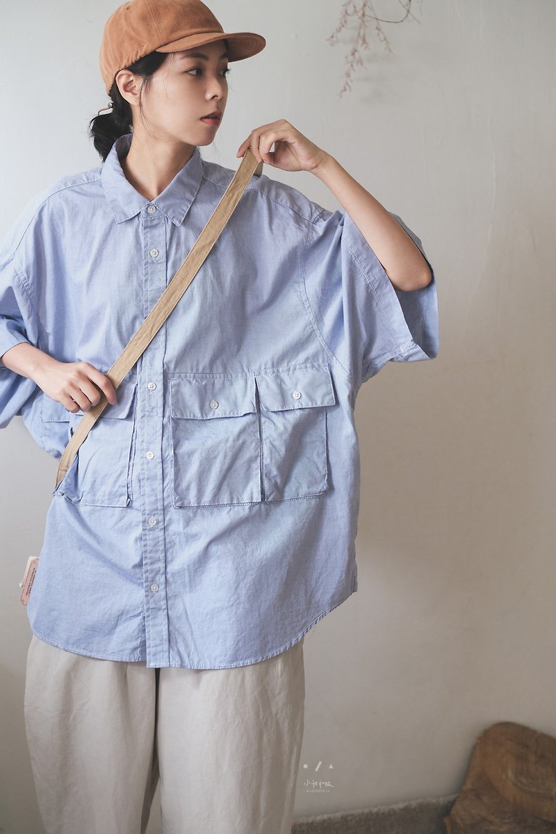 Pocket Measures Loose Short Sleeve Shirt - 2 Colors - Four Pocket Blue