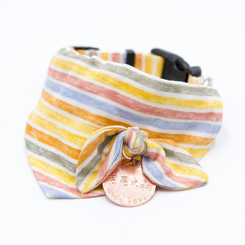 【Momoji】Pet Collar with Scarf - Rainbow - ปลอกคอ - ผ้าฝ้าย/ผ้าลินิน สีเหลือง