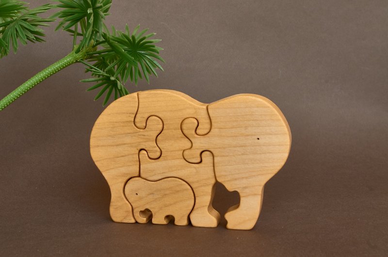 木製パズル象のおもちゃの置物赤ちゃん - 知育玩具・ぬいぐるみ - 木製 透明