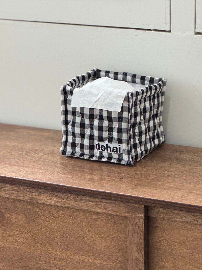 check tissue square basket - 面紙盒 - 棉．麻 