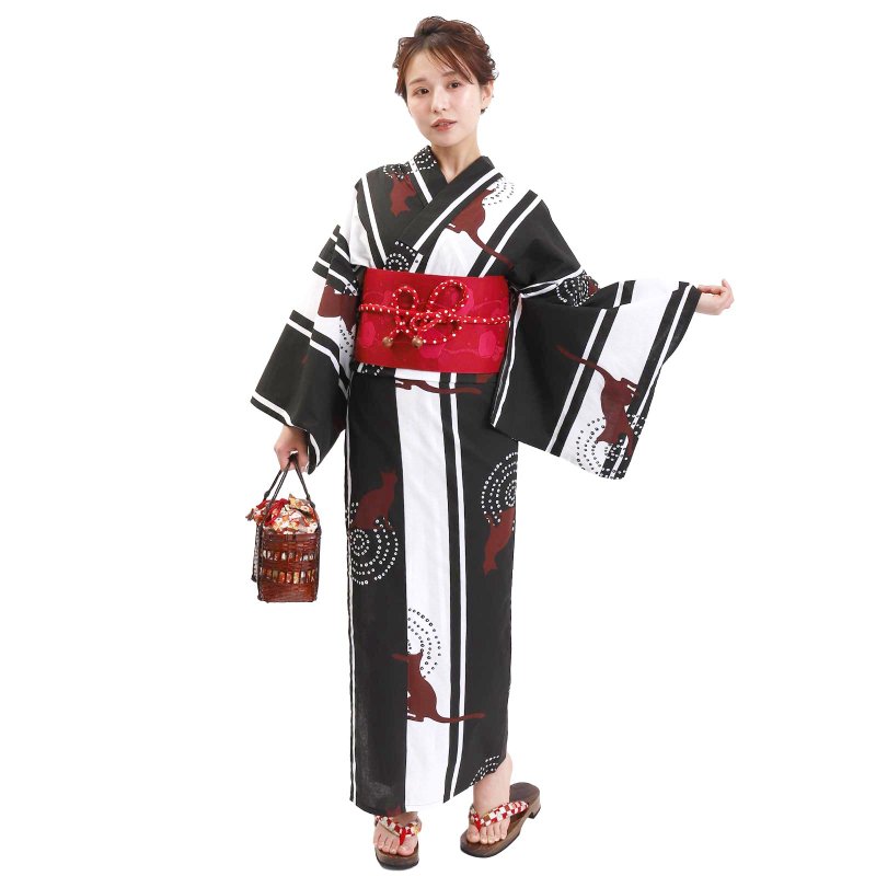 日本 和服 女性 浴衣 腰封 2件組 F Size x33-11 yukata - 其他 - 棉．麻 黑色