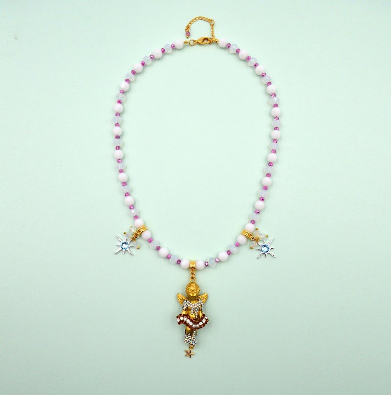 Angel embellished crystal jewellery necklace - สร้อยคอ - เครื่องเพชรพลอย สีทอง