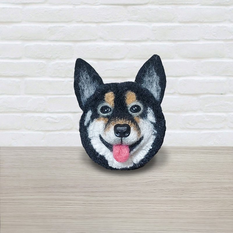 Handmade Pet Custom Black Shiba Inu Yarn Ball x Wool Felt Puff Ball Pomom Charm Key Ring - พวงกุญแจ - ขนแกะ 