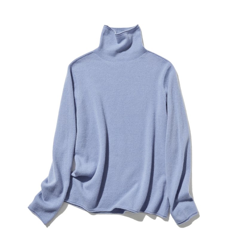 2025新色  やわらかい繊維から生まれる最高の心地良さ　カシミヤ100%　ハイネック 　淡い空色　231109-11 - 女毛衣/針織衫 - 羊毛 藍色