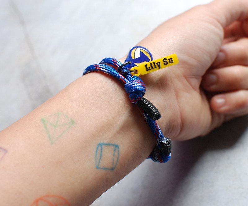 Customized volleyball umbrella rope bracelet / adjustable / both Chinese and English - Bracelets - Other Man-Made Fibers Blue