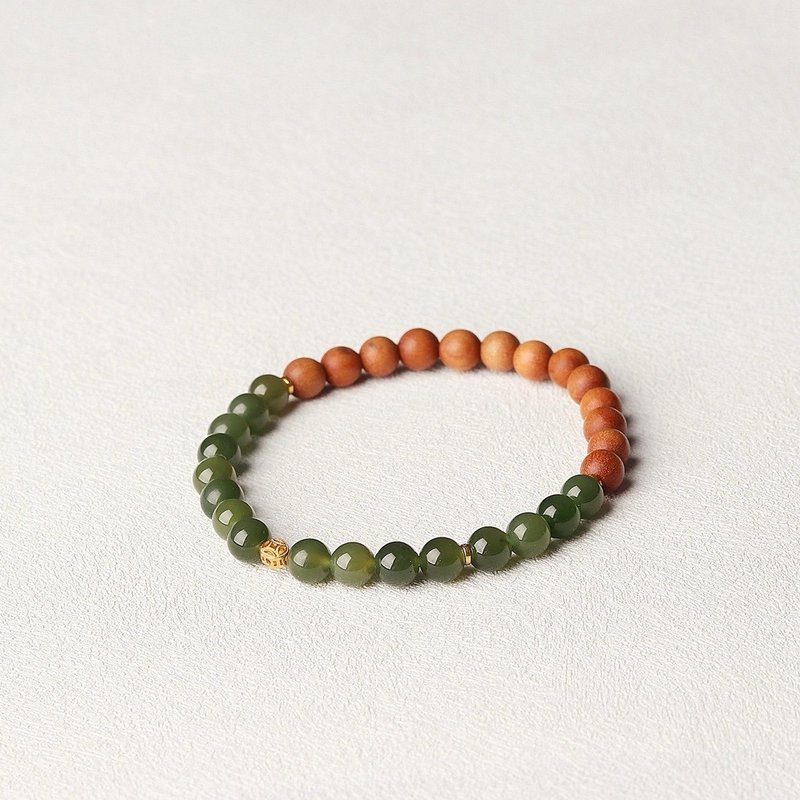 6mm Natural Hotan Jade/Hotian Jade-Jasper. Laoshan Tan Copper Coin Accessories Design Single Circle Handheld Bracelet s - สร้อยข้อมือ - หยก สีเขียว