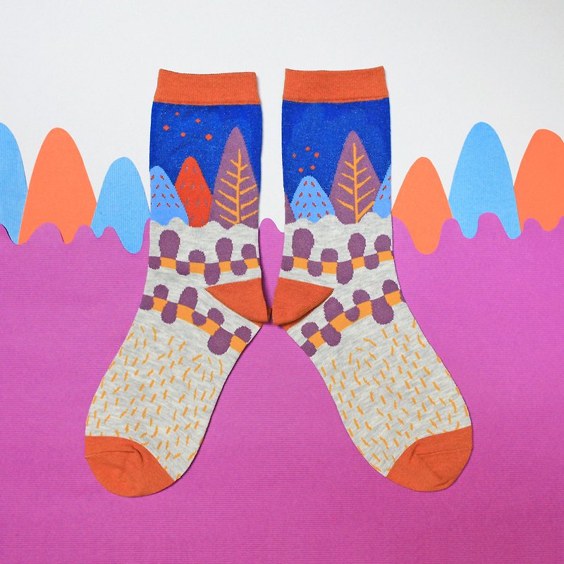 Path Blue Unisex Crew Socks | mens socks | womens socks | colorful fun socks - ถุงเท้า - ผ้าฝ้าย/ผ้าลินิน สีน้ำเงิน