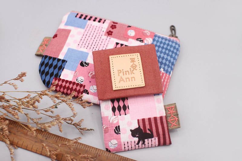 平安經典卡包-繽紛樂園與黑貓,名片包,悠遊卡包直接過卡 - 證件套/卡套 - 棉．麻 粉紅色