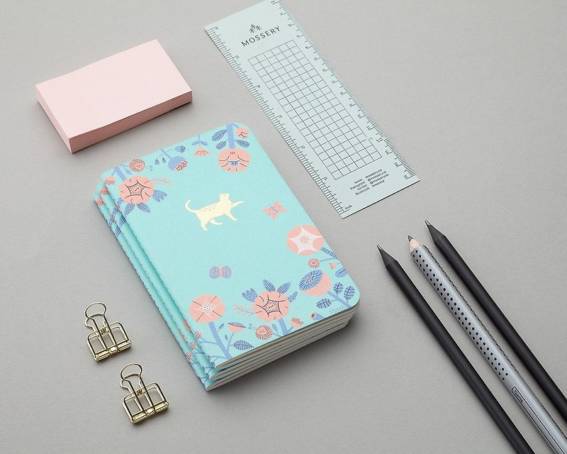 Flower and Cat Emblem Pocket Notebook - Notebooks & Journals - Paper Green