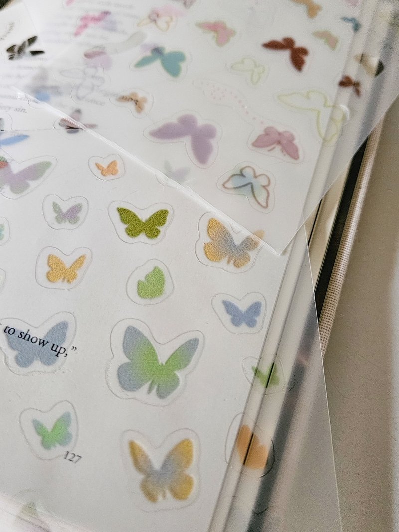 butterflies PET sticker 5sheets - สติกเกอร์ - กระดาษ 