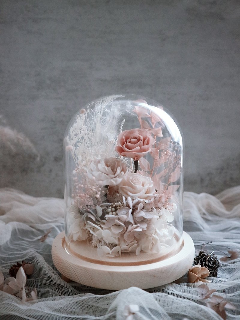 Preserved Flower Glass Dome - Vanilla Pink - Dried Flowers & Bouquets - Glass 