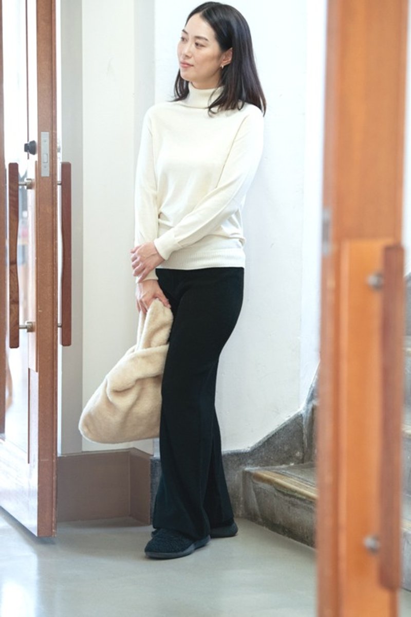 ［ログウッド染め］ラムWフェイス、ハイウェストニットパンツ【Organic Cotton】 - 女長褲 - 棉．麻 
