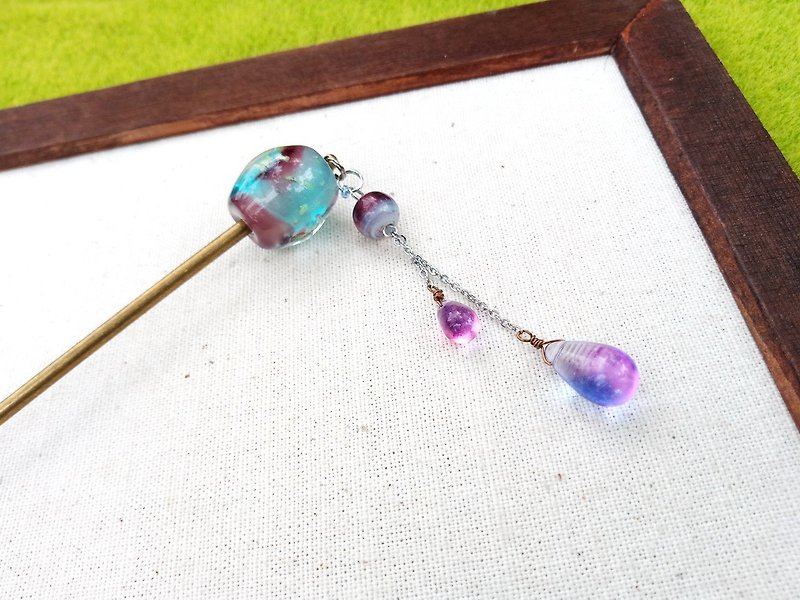 Grapefruit Forest Glass- Blue Tears- Luminous Hairpin - Hair Accessories - Glass Multicolor