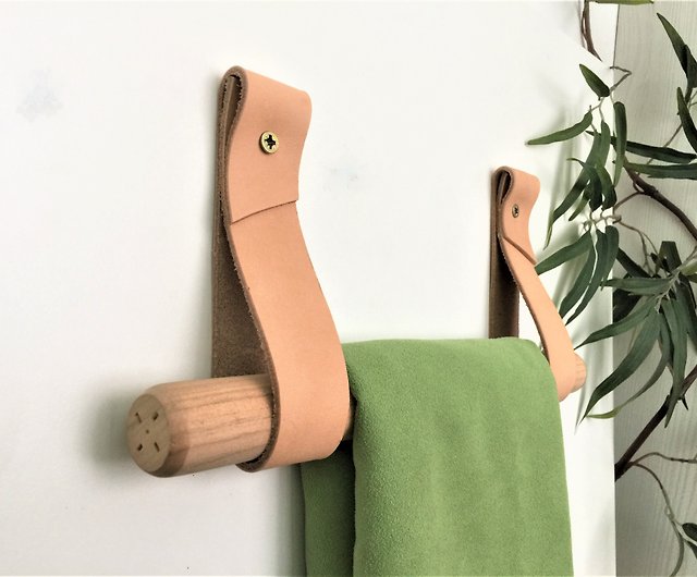 DIY Wood and Leather Towel Shelf