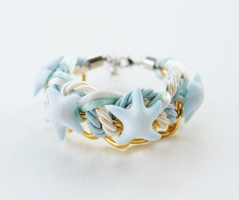 Cream Light blue starfish bracelet and gold chain - 手鍊/手鐲 - 其他材質 藍色