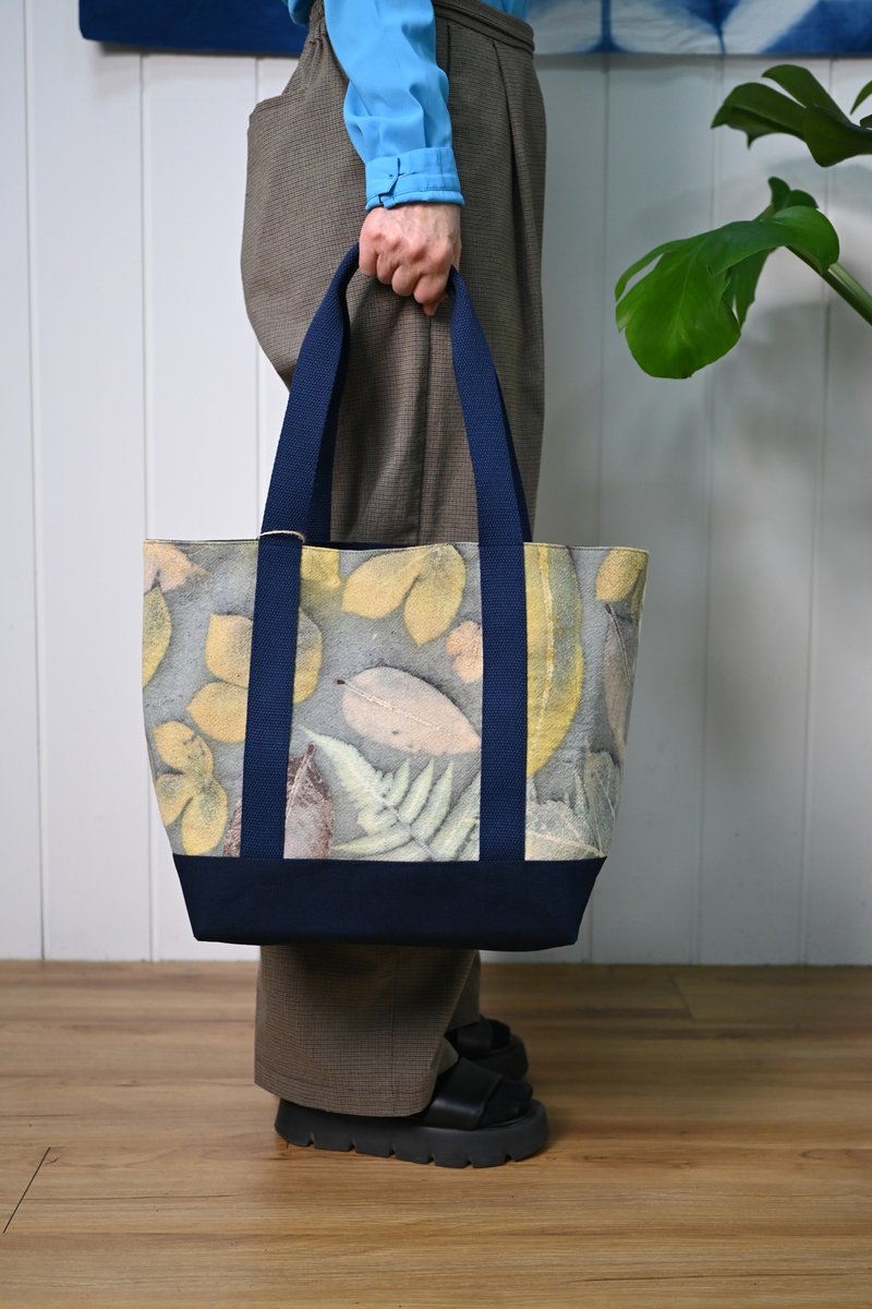 【記憶有限】EcoPrint 花葉移印 托特包 - 手提包/手提袋 - 棉．麻 多色