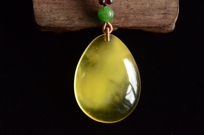 [New] Amber natural amber gold twisted honey traditional literary necklace - สร้อยคอ - เครื่องเพชรพลอย สีเหลือง