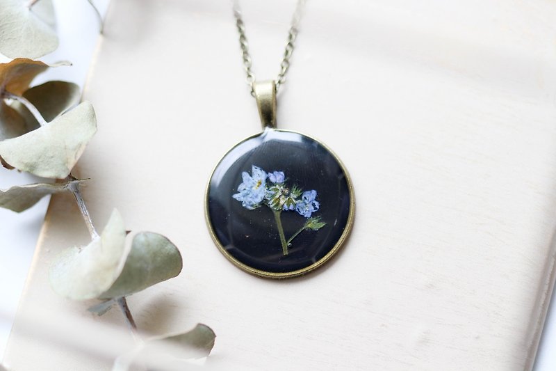 Forget me not (BG-Black) – Necklace 25 mm. - Necklaces - Plants & Flowers Blue