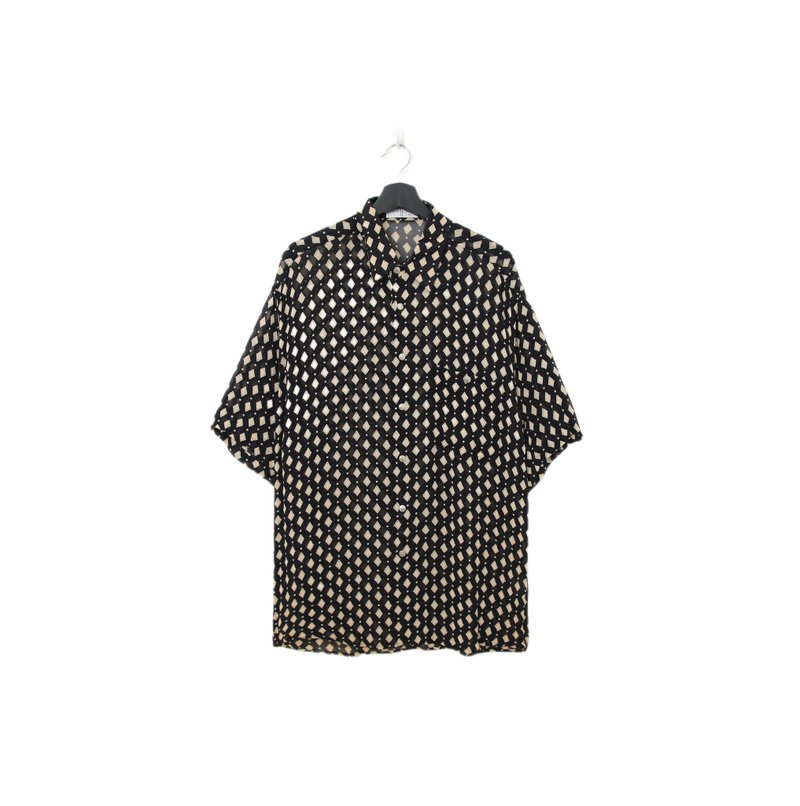 Back to Green- 袖花襯衫 微透膚 菱形滿版 sf-02vintage shirt - 男襯衫/休閒襯衫 - 聚酯纖維 