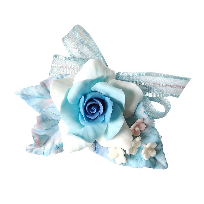 Ribbon blue leaf flower clay creation ATO18 - Items for Display - Clay 