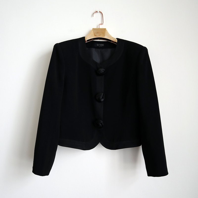 Pumpkin Vintage. Black special large button blazer - เสื้อแจ็คเก็ต - วัสดุอื่นๆ สีดำ