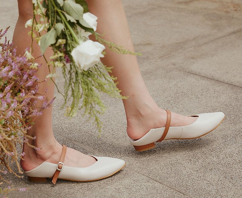 Ingenious pointed toe flat Mary Jane shoes friendly size 23.5-27.5_Apricot - รองเท้าหนังผู้หญิง - หนังเทียม หลากหลายสี