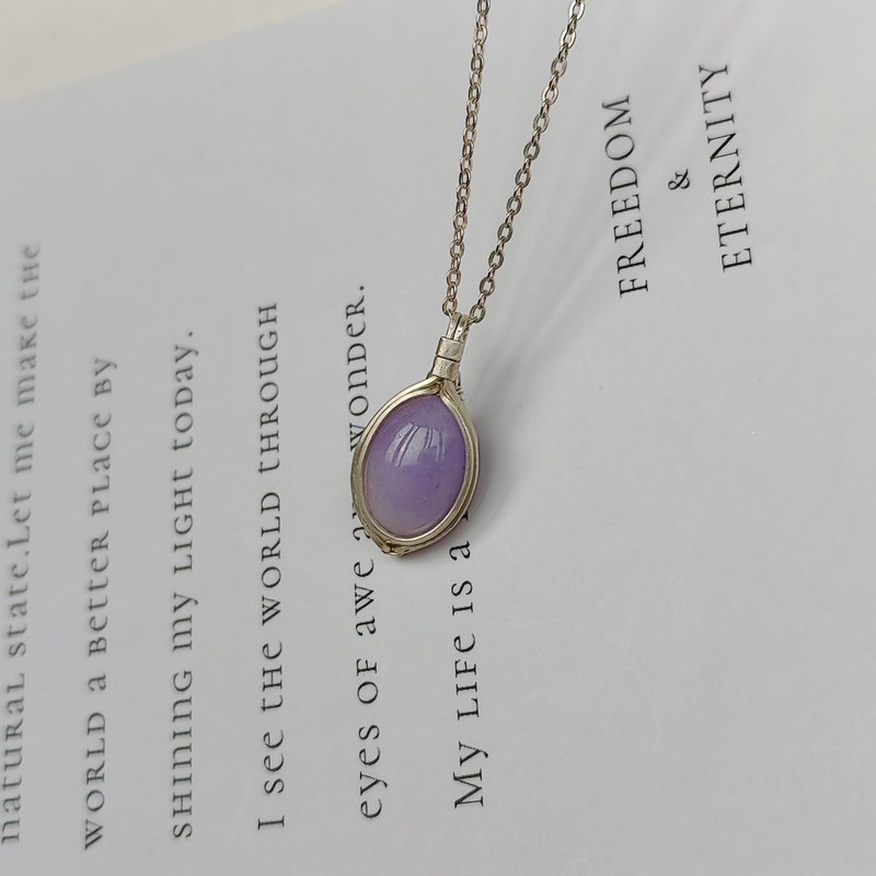 A貨緬甸紫羅蘭翡翠吊墜五月生辰石大顆紫色翡翠純銀項鍊 淺紫翡翠 - 項鍊 - 純銀 