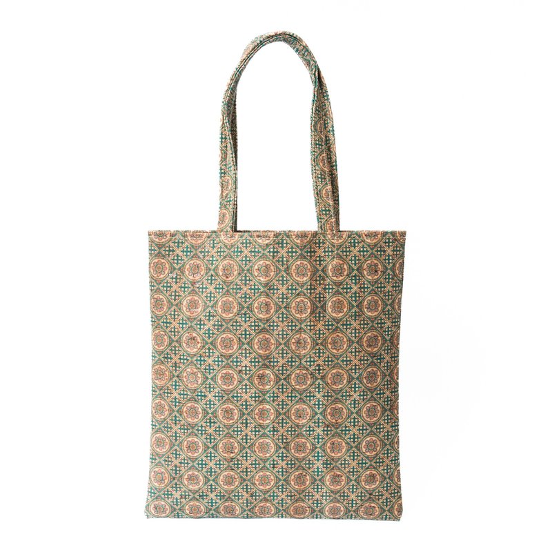 Cork leather A4 tote bag (Portuguese tile E) - Handbags & Totes - Eco-Friendly Materials Multicolor