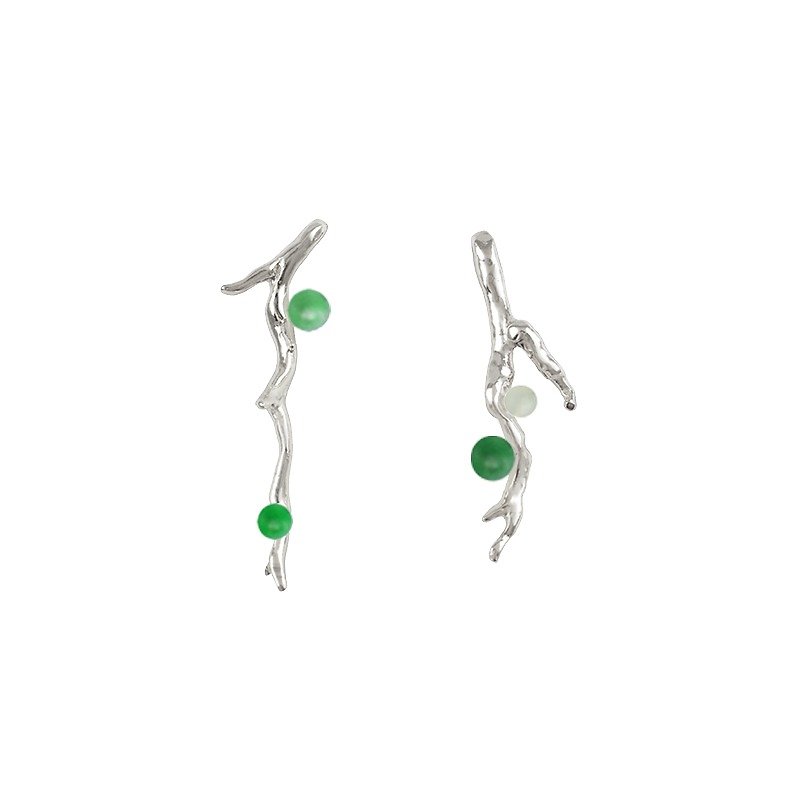Silver colored gemstone earrings branches VERT LAURIER - ต่างหู - โลหะ สีเงิน