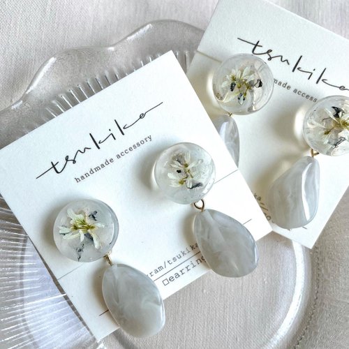 春　ビオラ ピアス　⁂　ドライフラワー 春 ビオラ ピアス ⁂ ドライフラワー