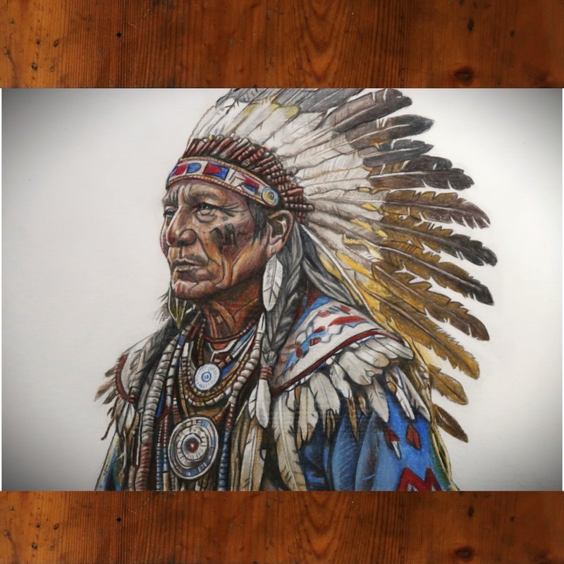 1.印地安人畫(上架作品)  2.肖像畫、人物畫  3.縮時攝影 - 似顏繪/客製畫 - 紙 咖啡色