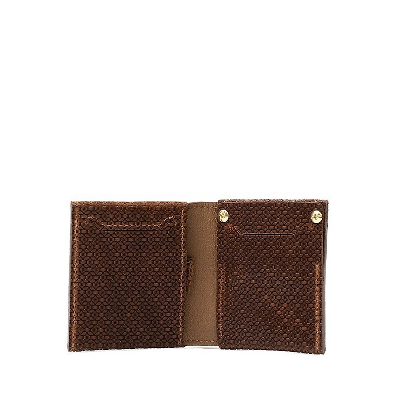 Leather AirTag Billfold Wallet - Geometric Net - กระเป๋าสตางค์ - หนังแท้ สีนำ้ตาล
