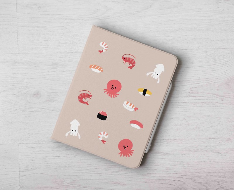 Watercolor octopus sushi iPad case cover with stand for iPad mini 6 10.5 Air 5 - เคสแท็บเล็ต - พลาสติก สีกากี