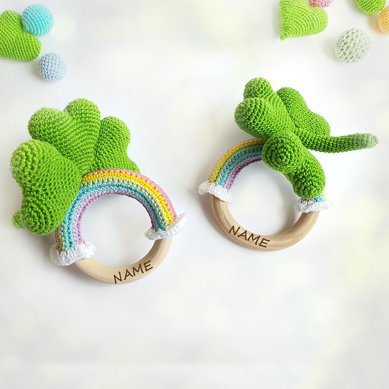 Personalized first baby gift, Shamrock rattle baby toy, Gift for twins