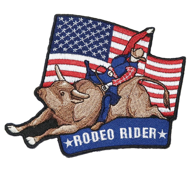 American RODEO RIDER (cowboy riding bison) ironing adhesive patch cloth badge hot embroidered - Badges & Pins - Thread Multicolor