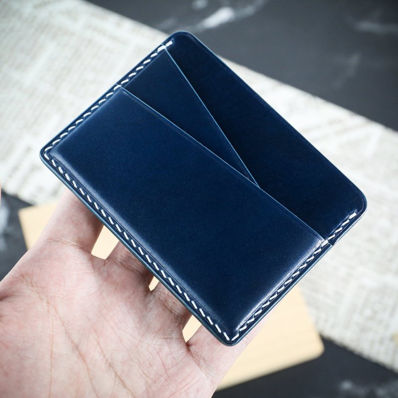 [Customized gift] [card holder/card holder/banknote holder] l blue Cordovan leather lettering - ID & Badge Holders - Genuine Leather Multicolor