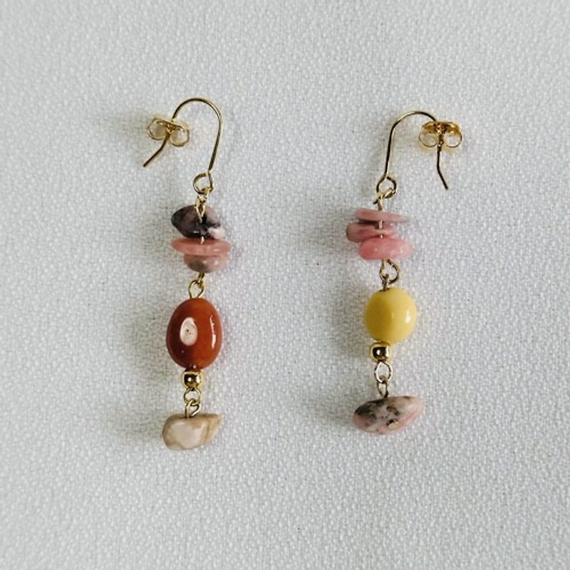 Fresh Vitamin Color Natural Stone Asymmetric Clip-On or Earrings Unique Adult Accessories